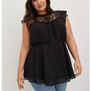 Torrid Plus Size - Peplum Chiffon Clip Dot Crochet Trim Top - Size 00X